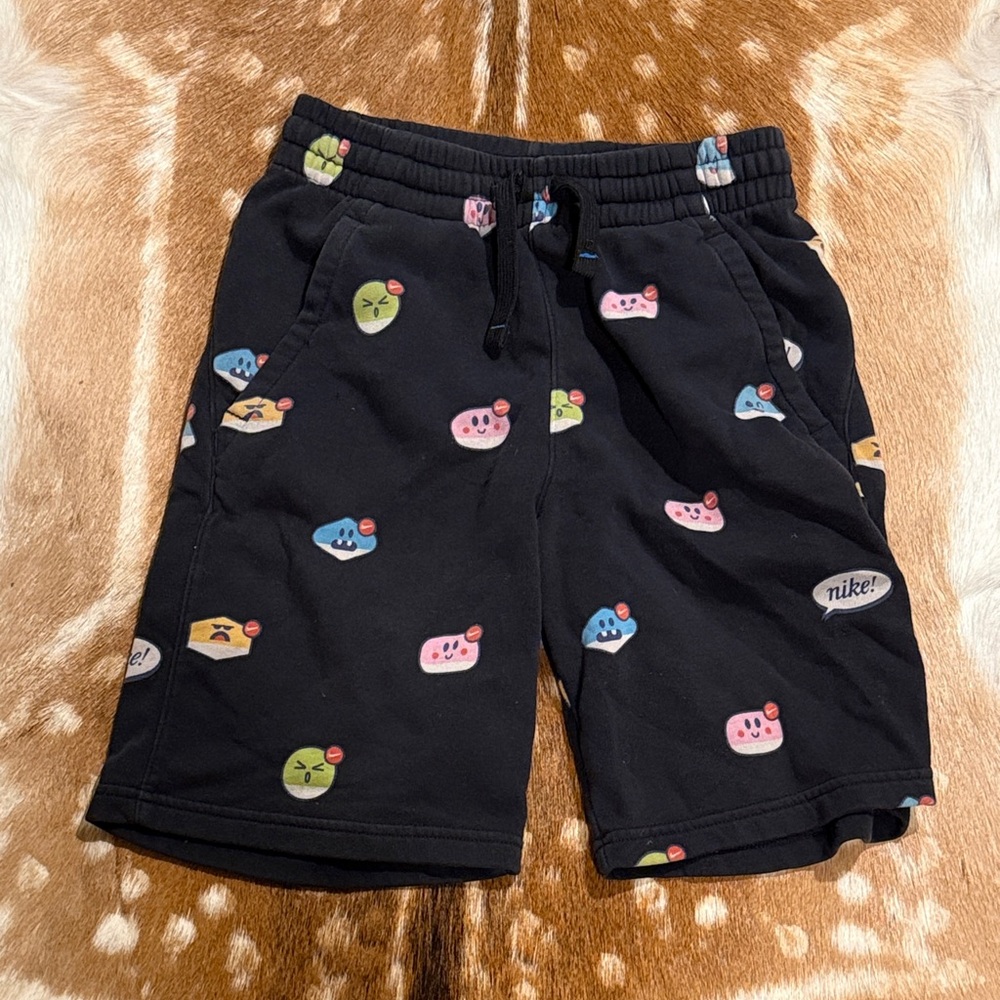 Nike Kids Black Shorts with Fun Emoji Patterns